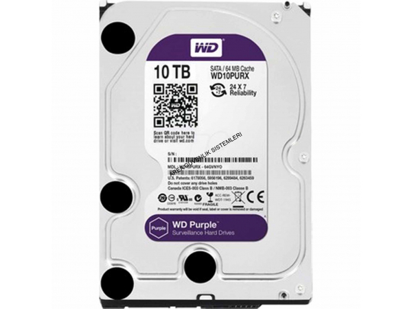 WD Purple 3.5 10TB 7200Rpm 256Mb Sata 3 7/24 Güvenlik Diski