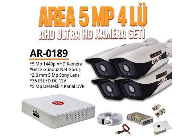 5 MP 1440p 4 Kameralı 4K ULTRA HD AHD Güvenlik Seti